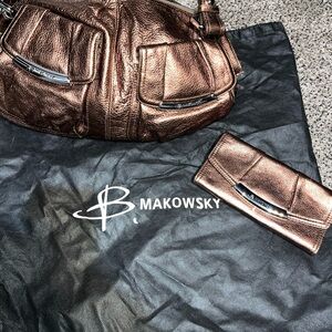 B. Makowsky Bronze Handbag and Wallet Set
